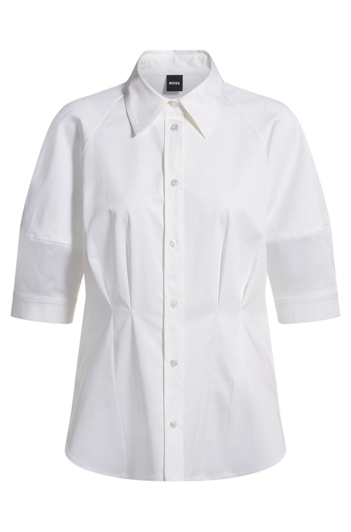 BOSS - Tailored blouse in stretch cotton - White Product Image