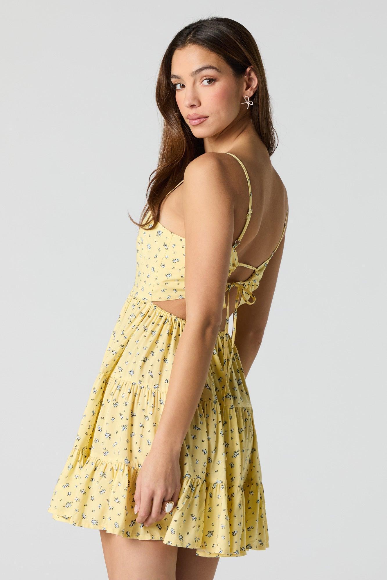 Printed Tie Back Tiered Mini Dress Female Product Image