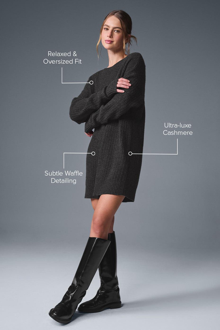 Cashmere Plush Waffle Dress - Dark Heather Grey Product Image