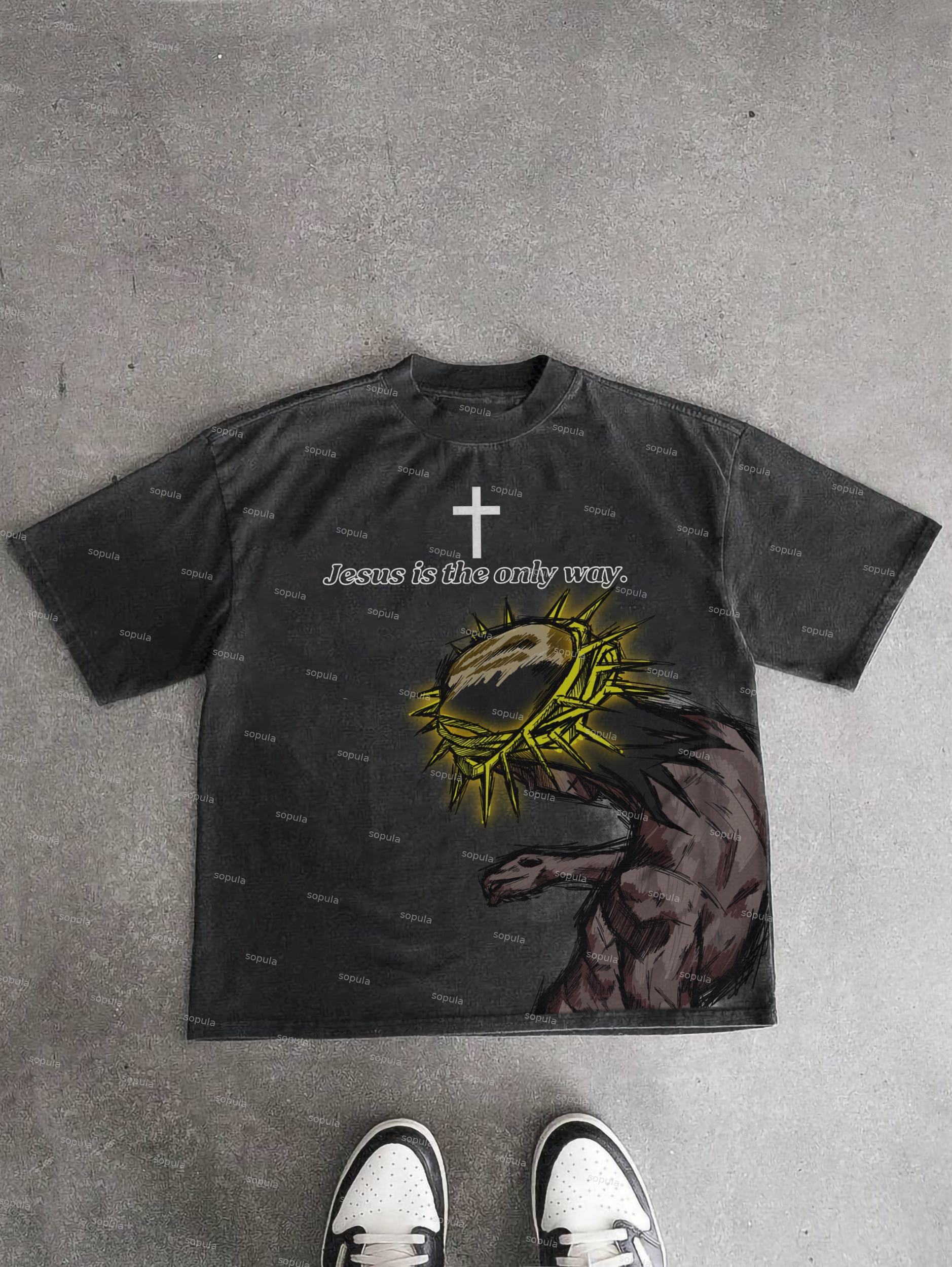 Jesus Is The Only Way Graphic Acid Wash T-shirt Product Image
