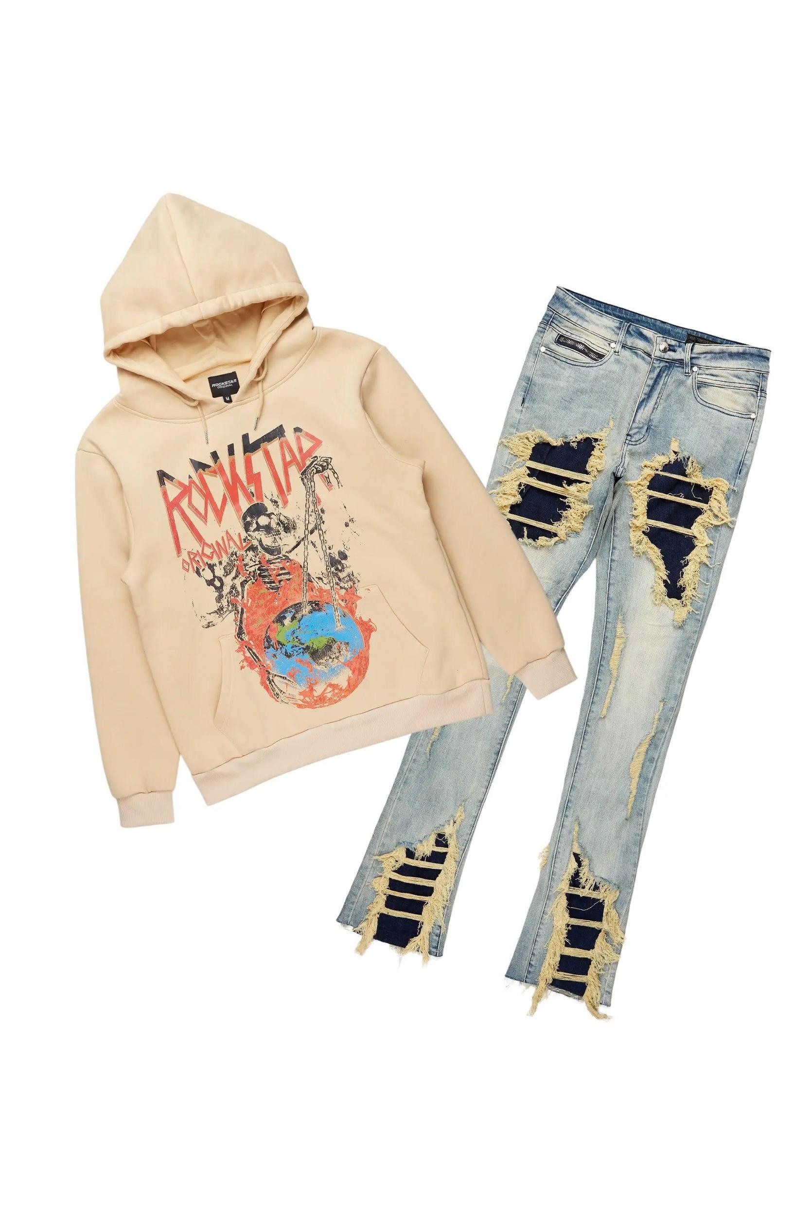 Barrett Sand/Tint Hoodie/Stacked Flare Jean Bundle Male Product Image