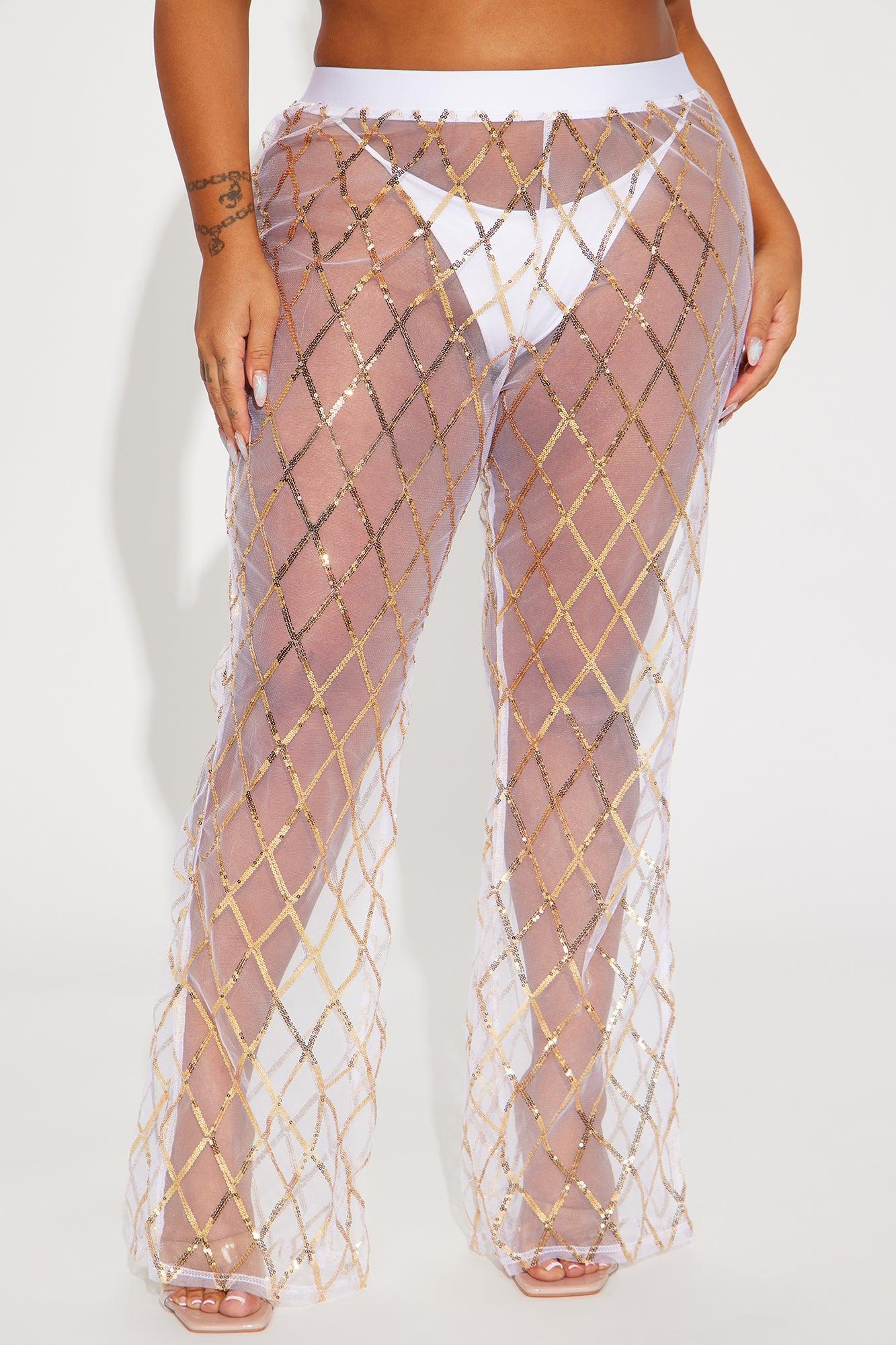 Ceci Sequin Mesh Cover Up Pants - Gold Product Image