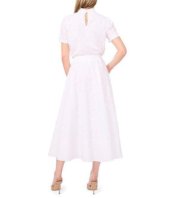 CeCe Ruffle Mock Neck Short Sleeve 3D Embroidered Flower Ruffle Top Product Image