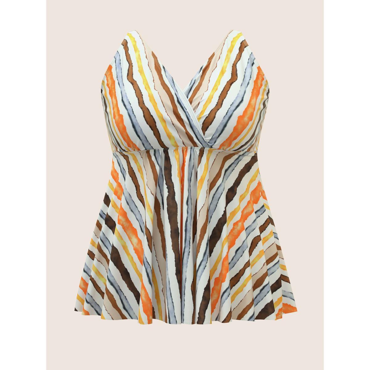 Plus Size Overlap Collar Striped Elastic Waist Swim Top Women's Swimwear Multicolor Beach Contrast High stretch Bodycon Overlap Collar Curve Swim Tops BloomChic 22-24/3X Product Image