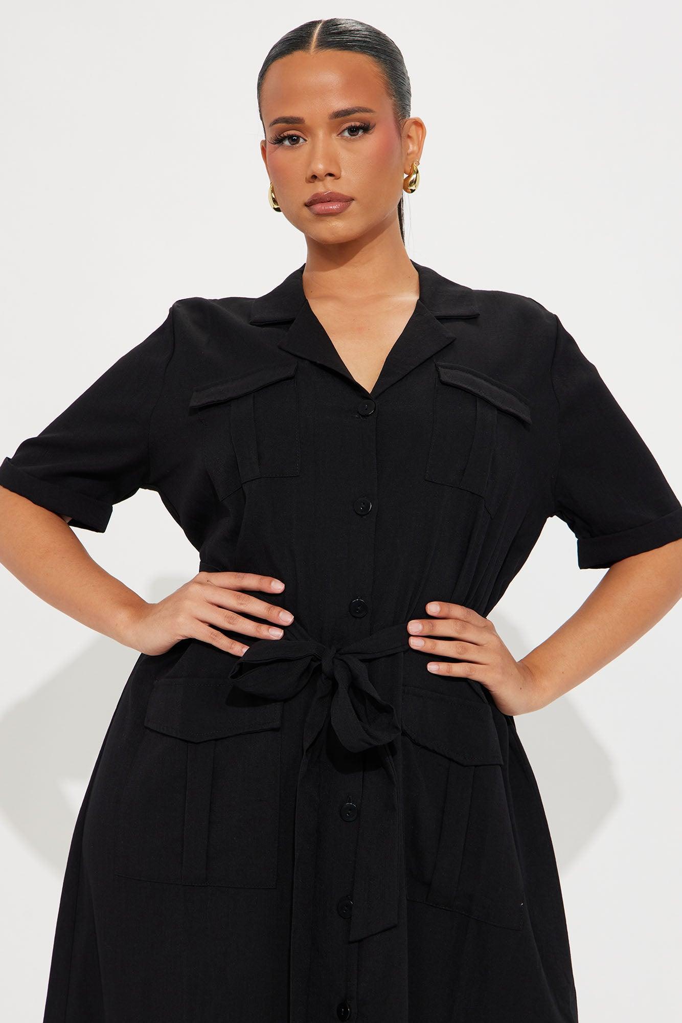 Maya Shirt Midi Dress - Black Product Image
