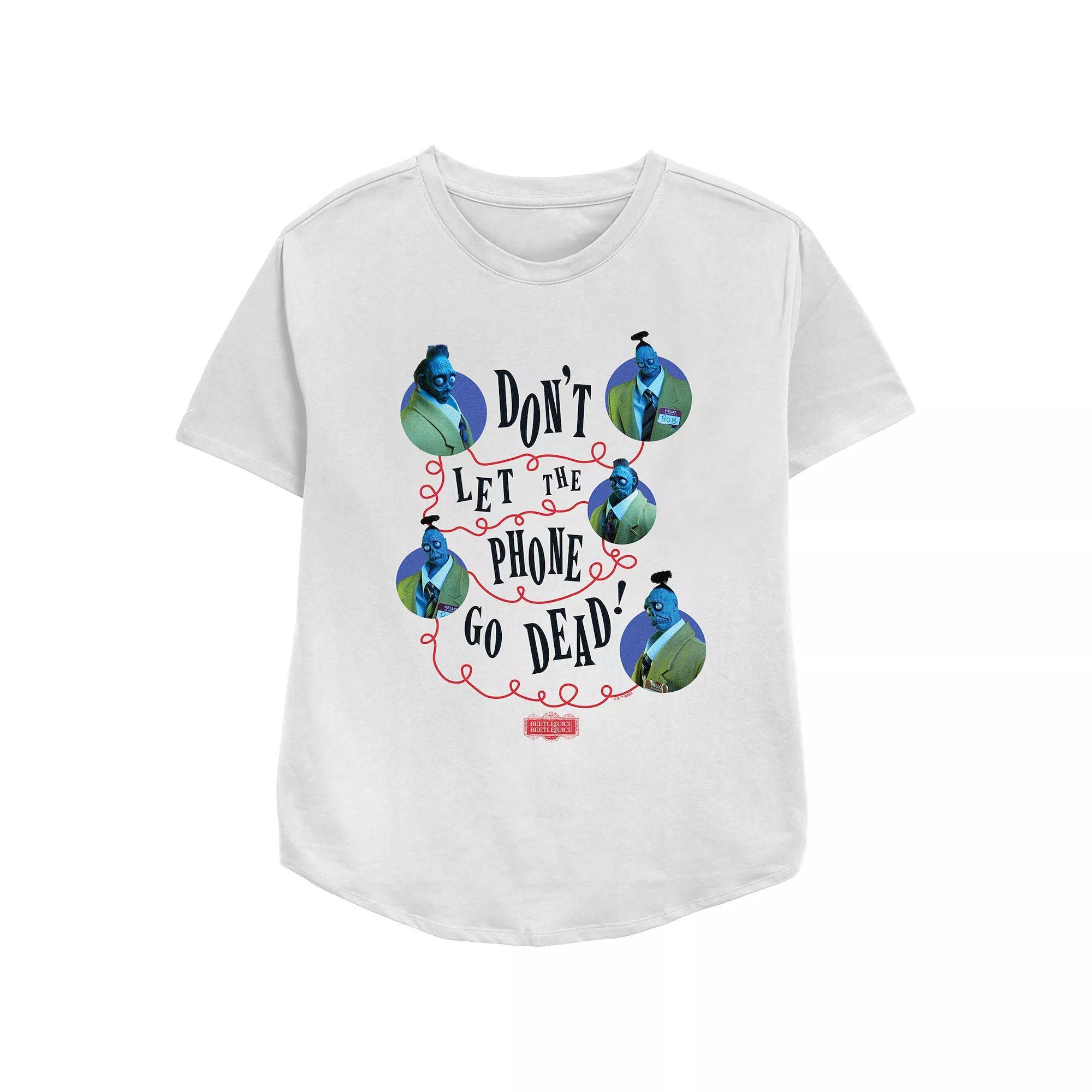 Women's Beetlejuice 2 Don't Let The Phone Go Dead Relaxed Fit Graphic Tee, Size: Medium, White Product Image