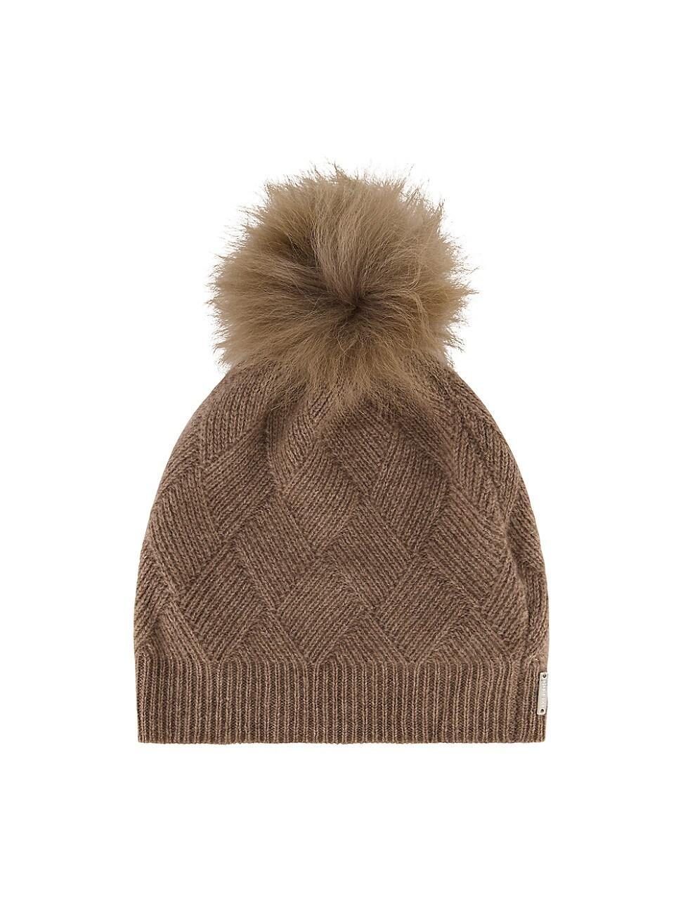 Womens Cashmere Knit Hat with Toscana Lamb Pompom Product Image