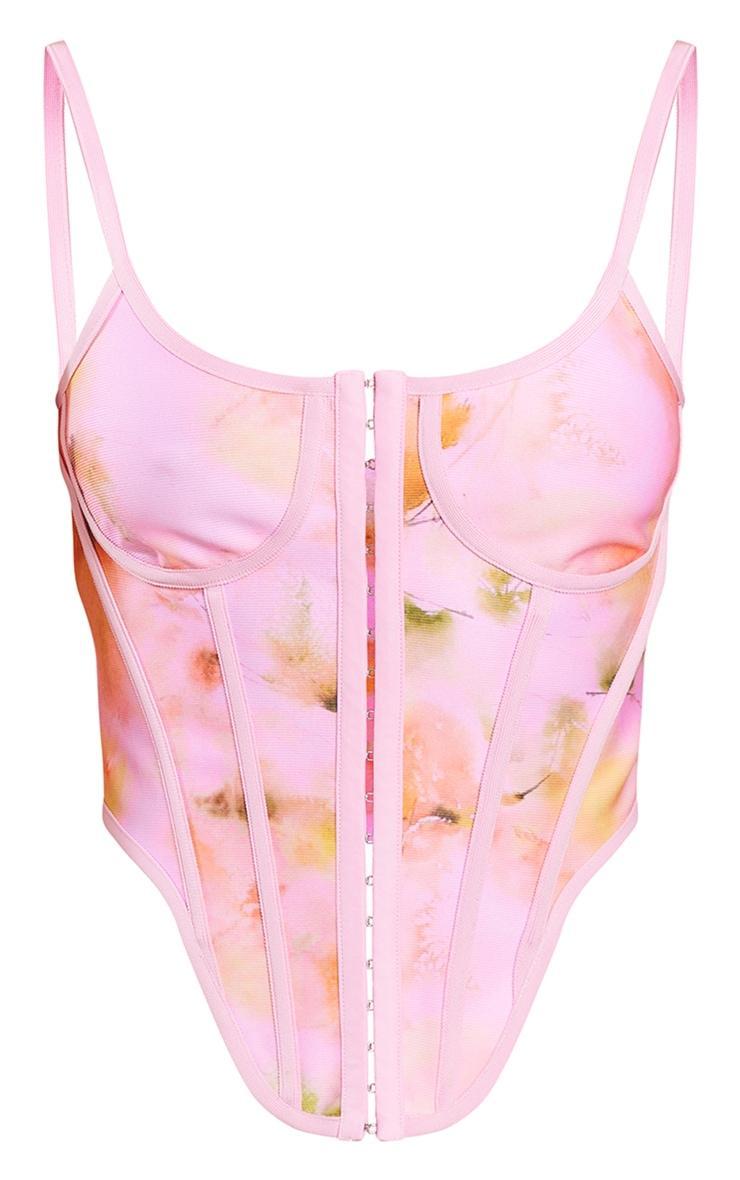 Pink Printed Bandage Hook And Eye Dip Hem Corset Product Image