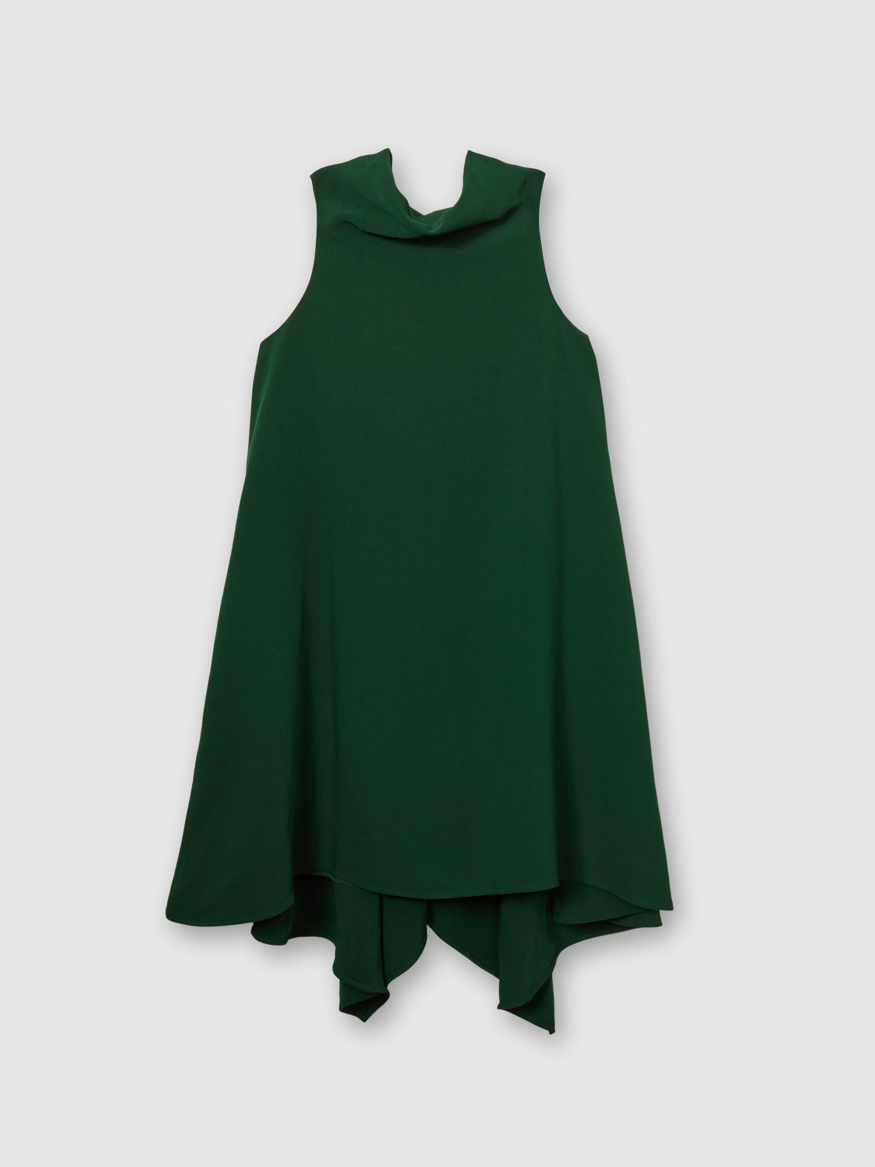 High-Neck Drape Back Mini Dress in Green Product Image