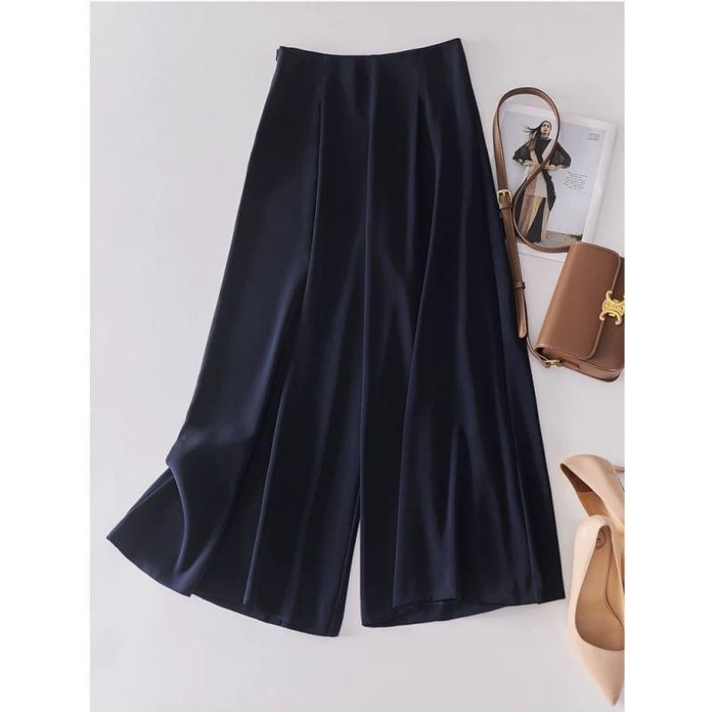 High Rise Plain Wide Leg Pants Product Image