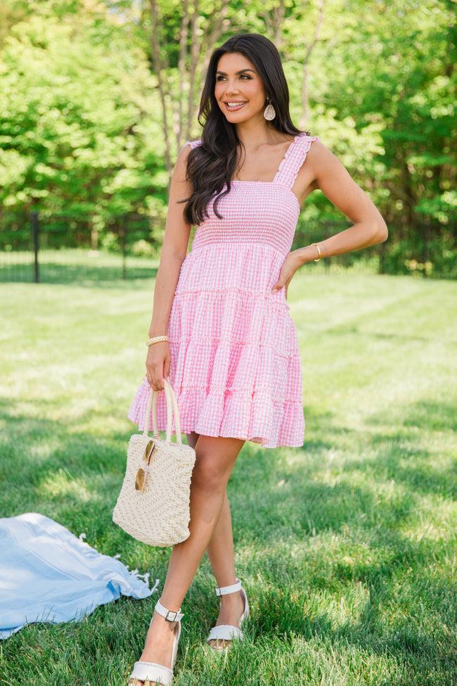 Time Spent Together Pink Gingham Smocked Dress Product Image