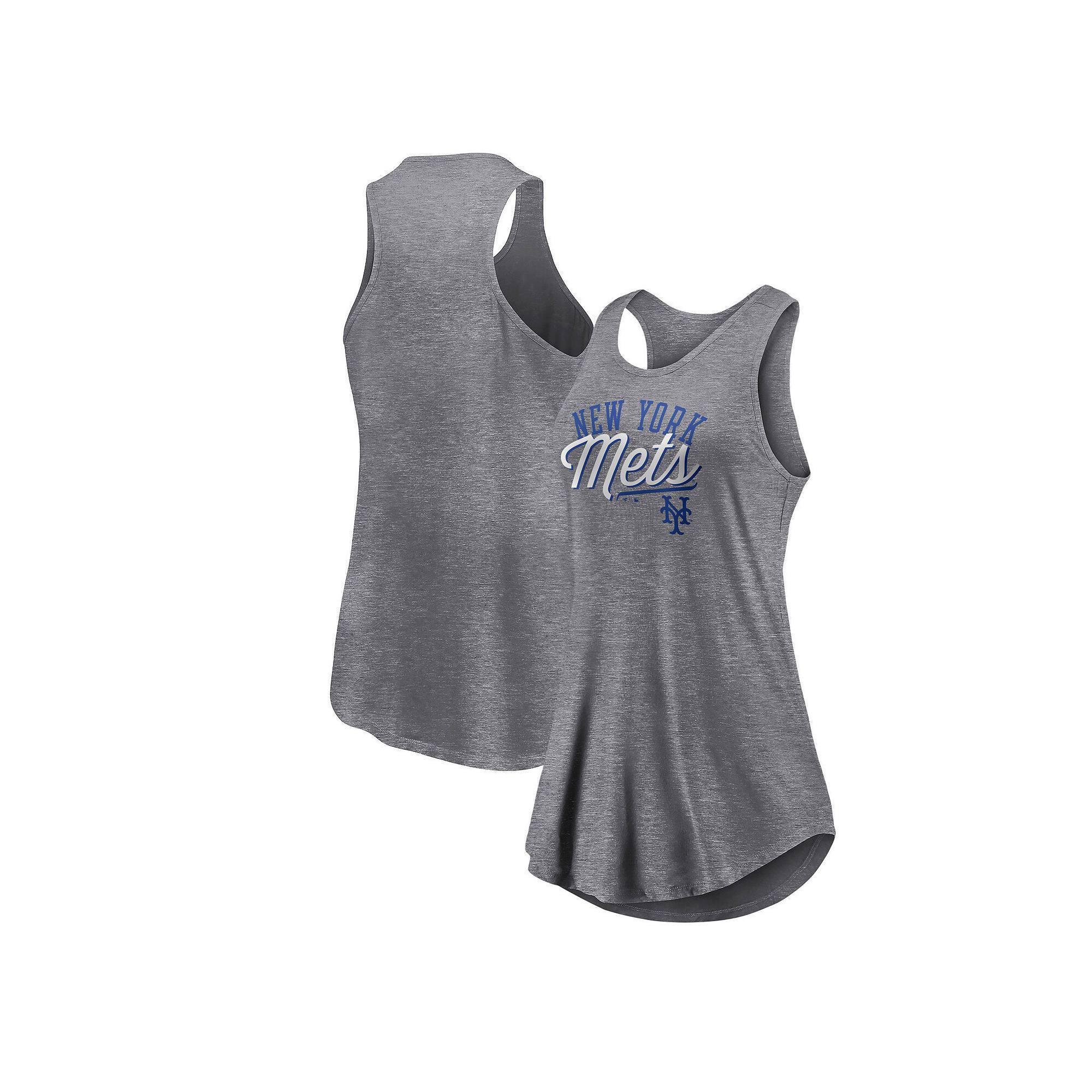 Women's Fanatics Branded Heather Gray New York Mets Simplicity Swing Racerback Scoop Neck Tank Top, Size: 3XL, Grey Product Image