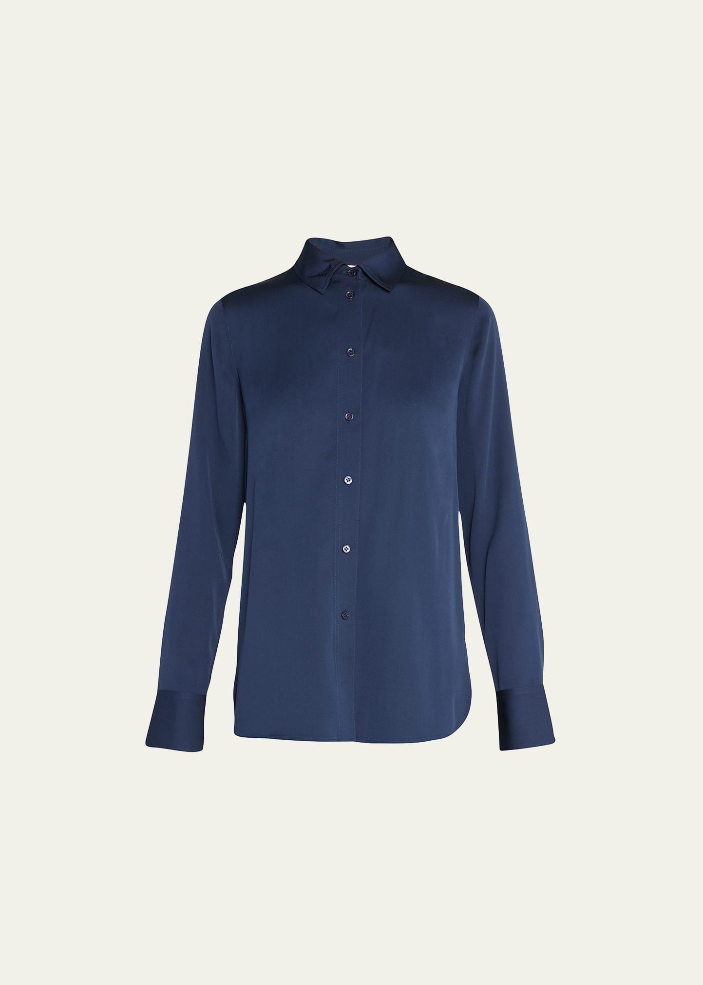 Slim-Fit Long-Sleeve Stretch-Silk Blouse Product Image