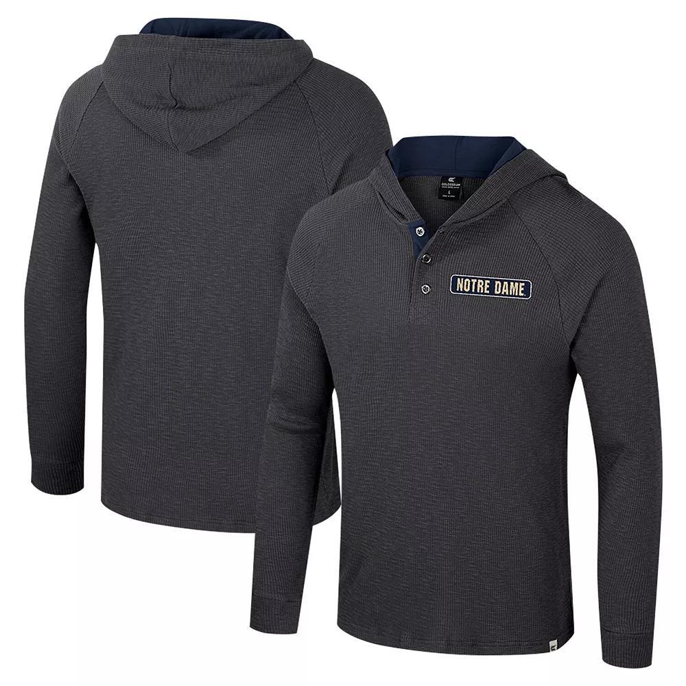 Men's Colosseum  Charcoal Notre Dame Fighting Irish Dujour Ralgan Long Sleeve Henley Hoodie T-Shirt, Size: Large Product Image
