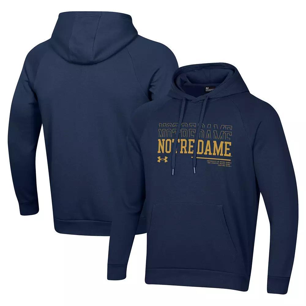 Men's Under Armour Navy Notre Dame Fighting Irish 2024 Sideline Wordmark Rival Pullover Hoodie, Size: Medium, Blue Product Image