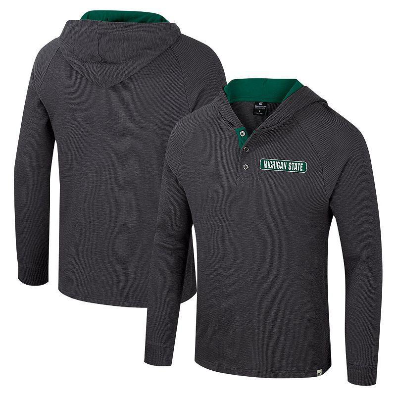 Mens Colosseum Charcoal Rutgers Scarlet Knights Dujour Ralgan Long Sleeve Henley Hoodie T-Shirt Product Image