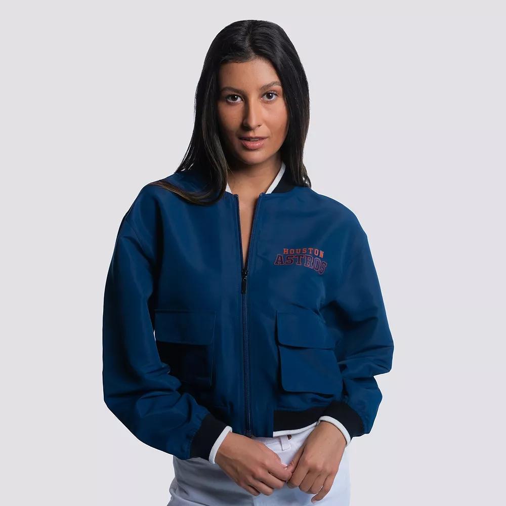 Women's Lusso  Navy Houston Astros Paisley Cropped Full-Zip Jacket, Size: Medium, Blue Product Image