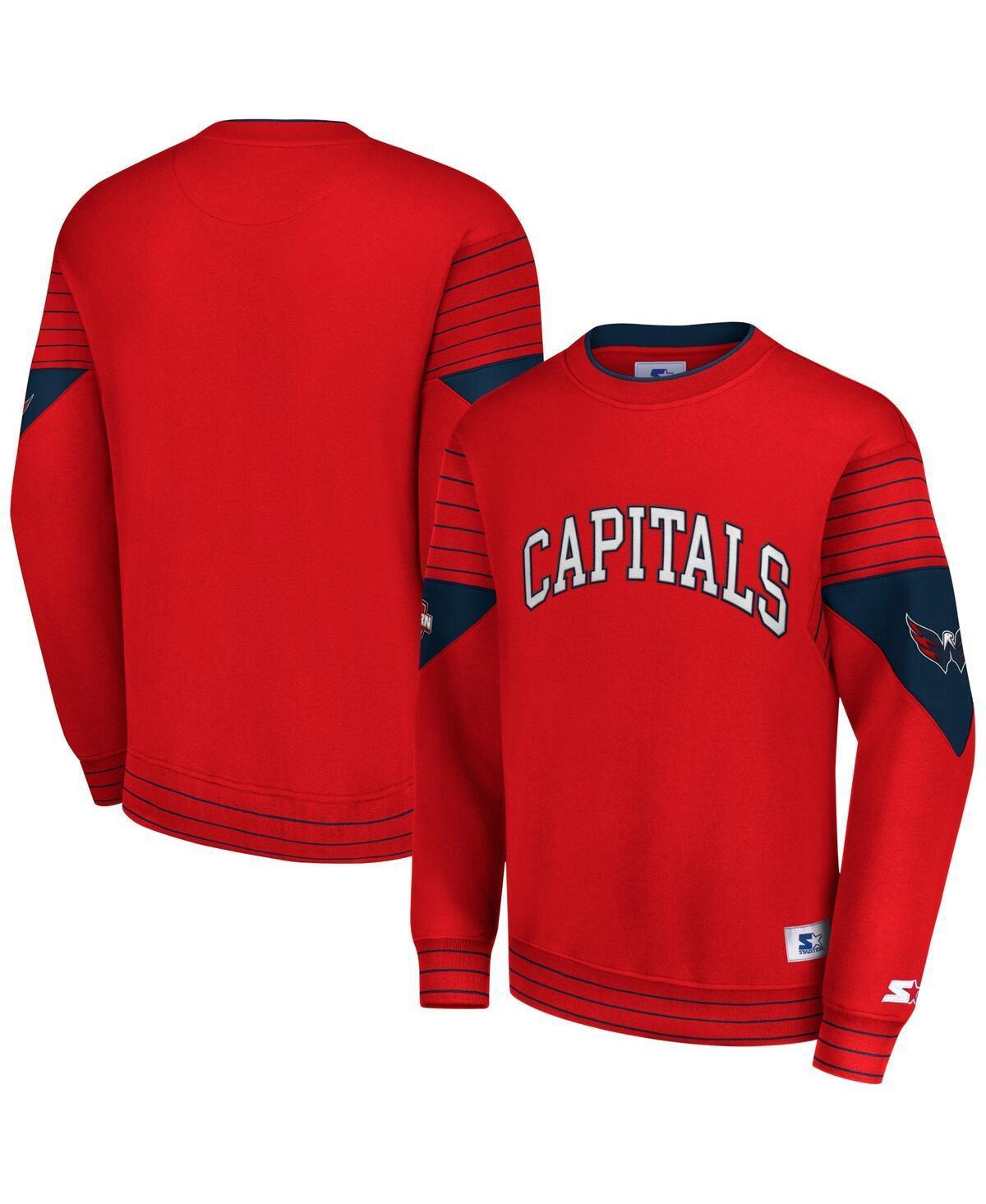 Men's Starter  Red Washington Capitals Faceoff Pullover Sweatshirt, Size: Medium Product Image