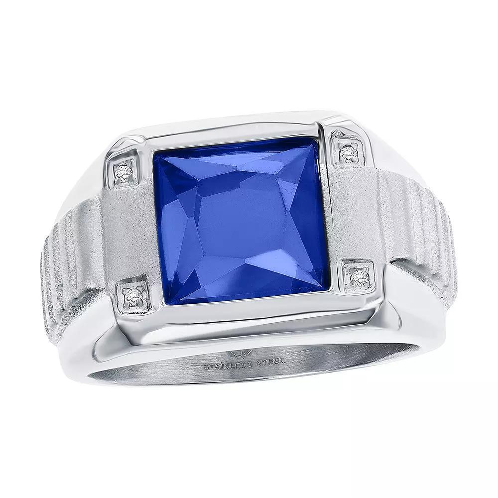 Men's Metallo Steel Genuine Blue Spinel Square Cubic Zirconia Ring, Size: 9, Stainless Product Image