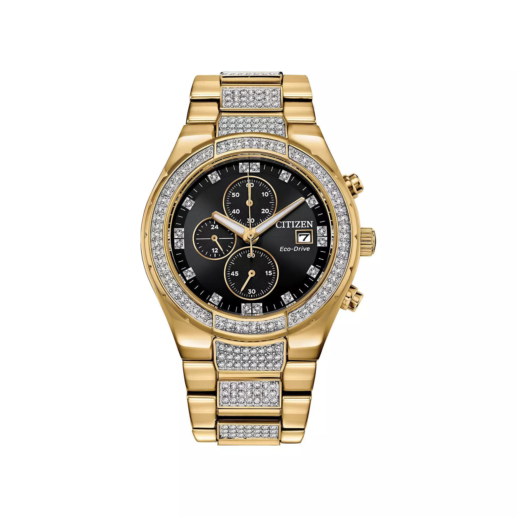 Citizen Mens Eco-Drive Classic Gold Tone Stainless Steel Crystal Accent Chronograph Bracelet Watch Product Image