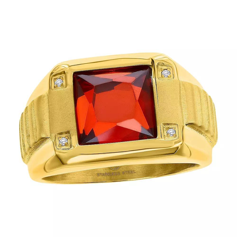 Men's Metallo Steel Gold-Plated Genuine Red Spinel Cubic Zirconia Ring, Size: 12, Stainless Product Image