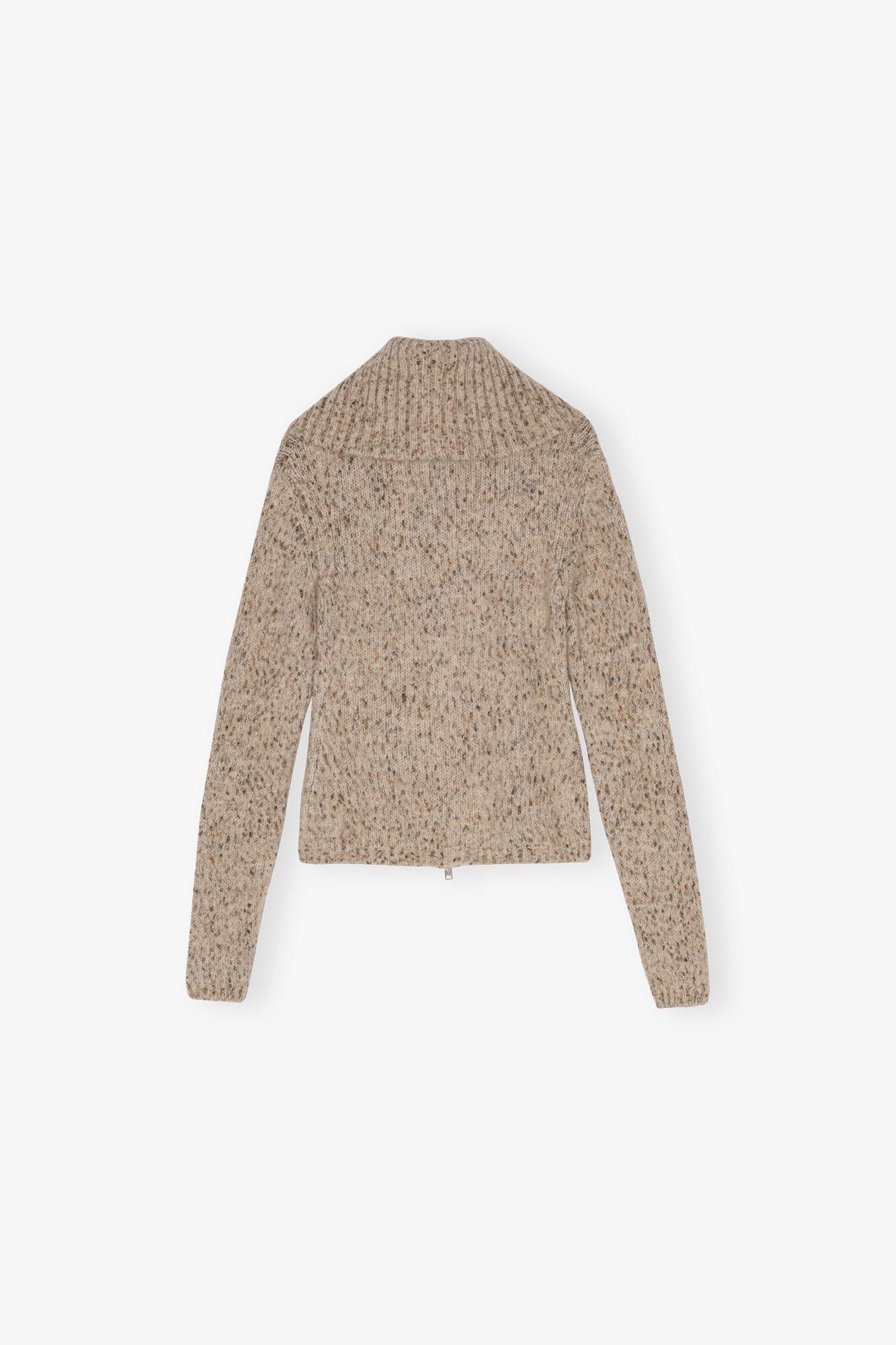 Brown Highneck Zip Cardigan Product Image