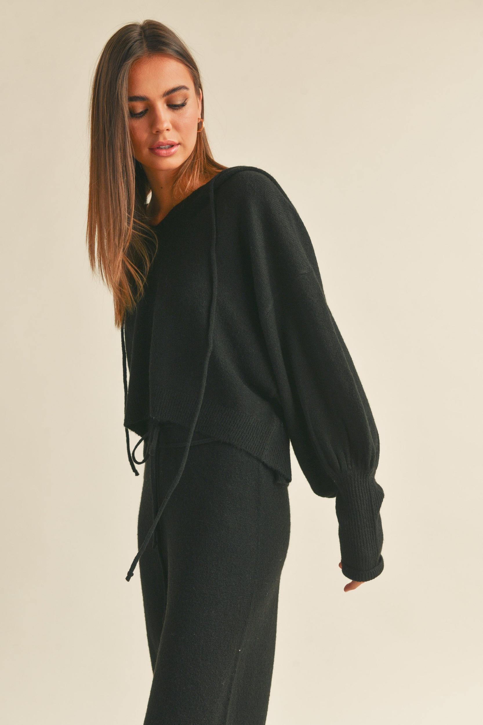 Balloon Sleeve Knit Hoodie Sweater Product Image
