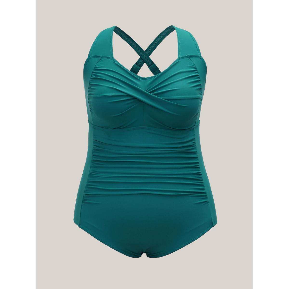 Plus Size Twist-Front Ruched Adjustable One-Piece Swimsuit Women's Swimwear Cyan Beach Twist Curve Bathing Suits High stretch One Pieces BloomChic 26/4X Product Image