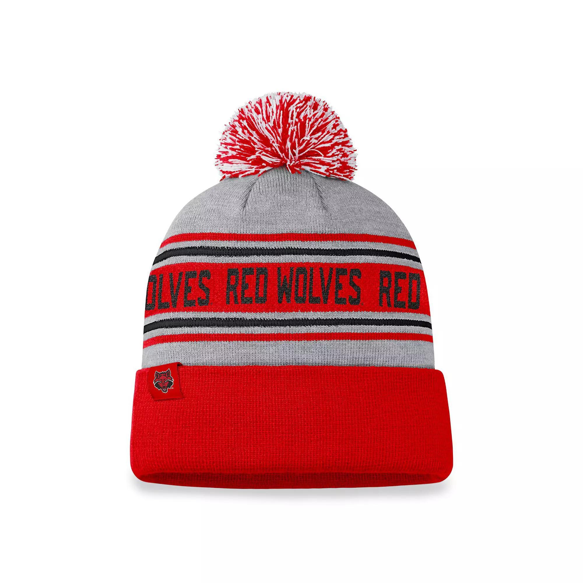 Mens Top of the World Heather Gray Arkansas State Red Wolves Frigid Cuffed Knit Hat with Pom Product Image