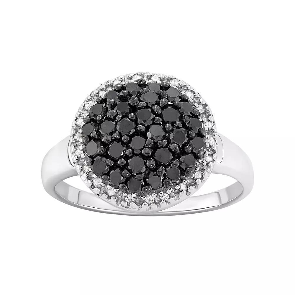 Jewelexcess 1 Carat T.W. Black and White Diamond Sterling Silver Frame Ring, Women's, Size: 7 Product Image