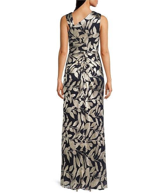 Adrianna Papell Metallic Asymmetrical Neck Sleeveless Gown Product Image