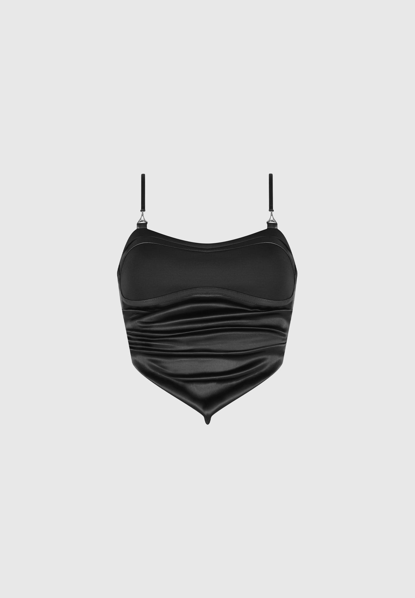 Draped Satin Corset Top - Black Female Product Image