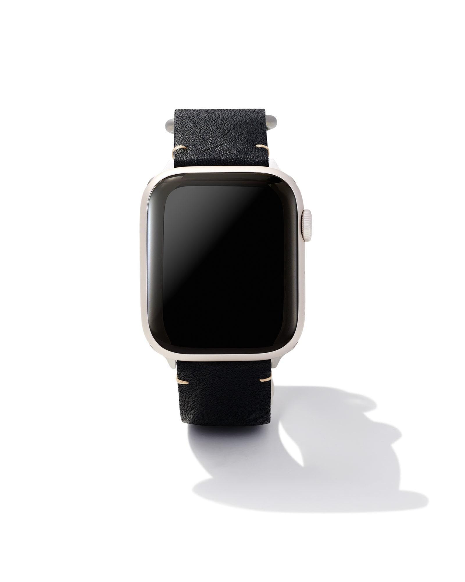 Grey Leather Watch Band in Black Product Image