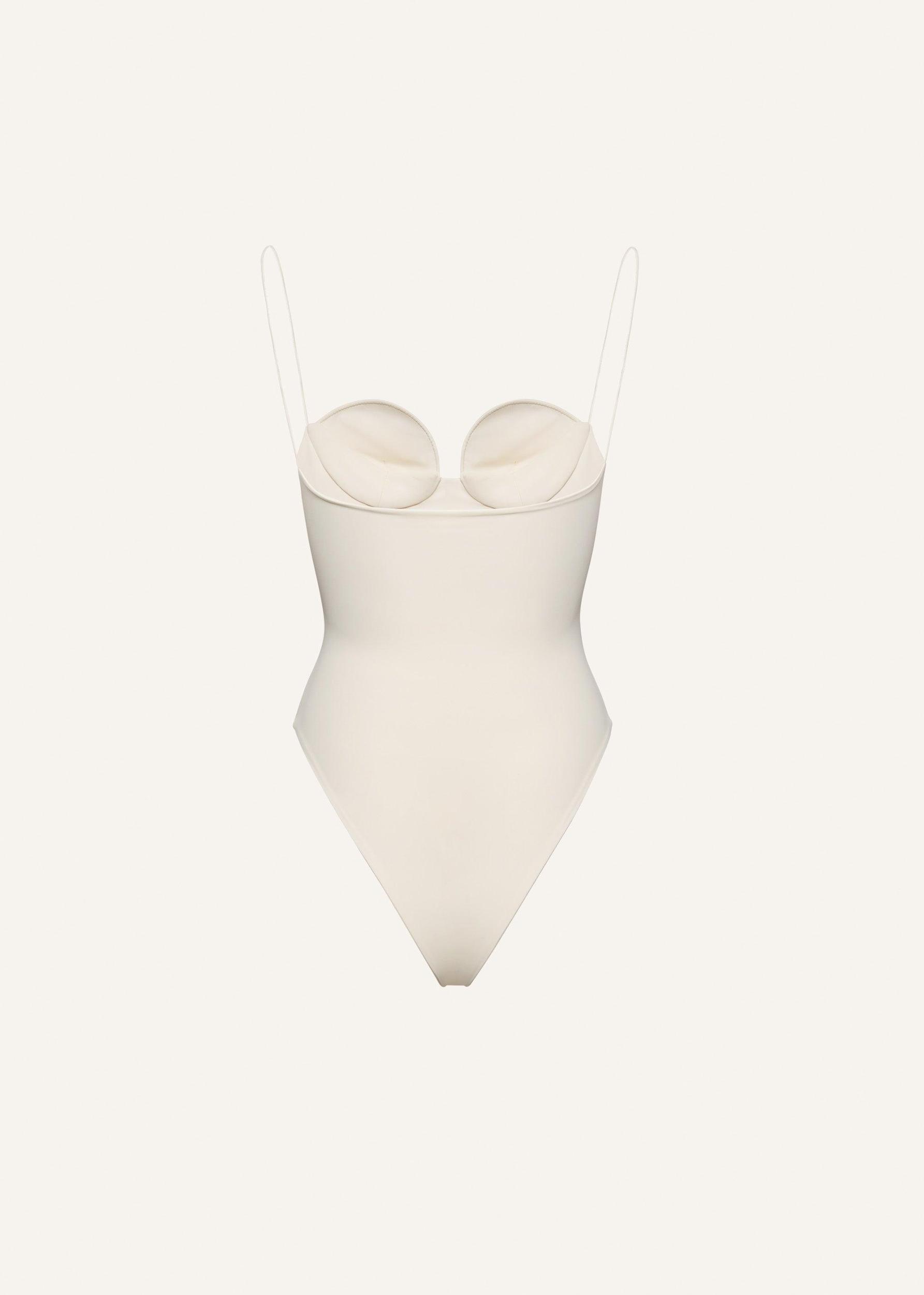 3D flower retro bustier swimsuit in cream Product Image