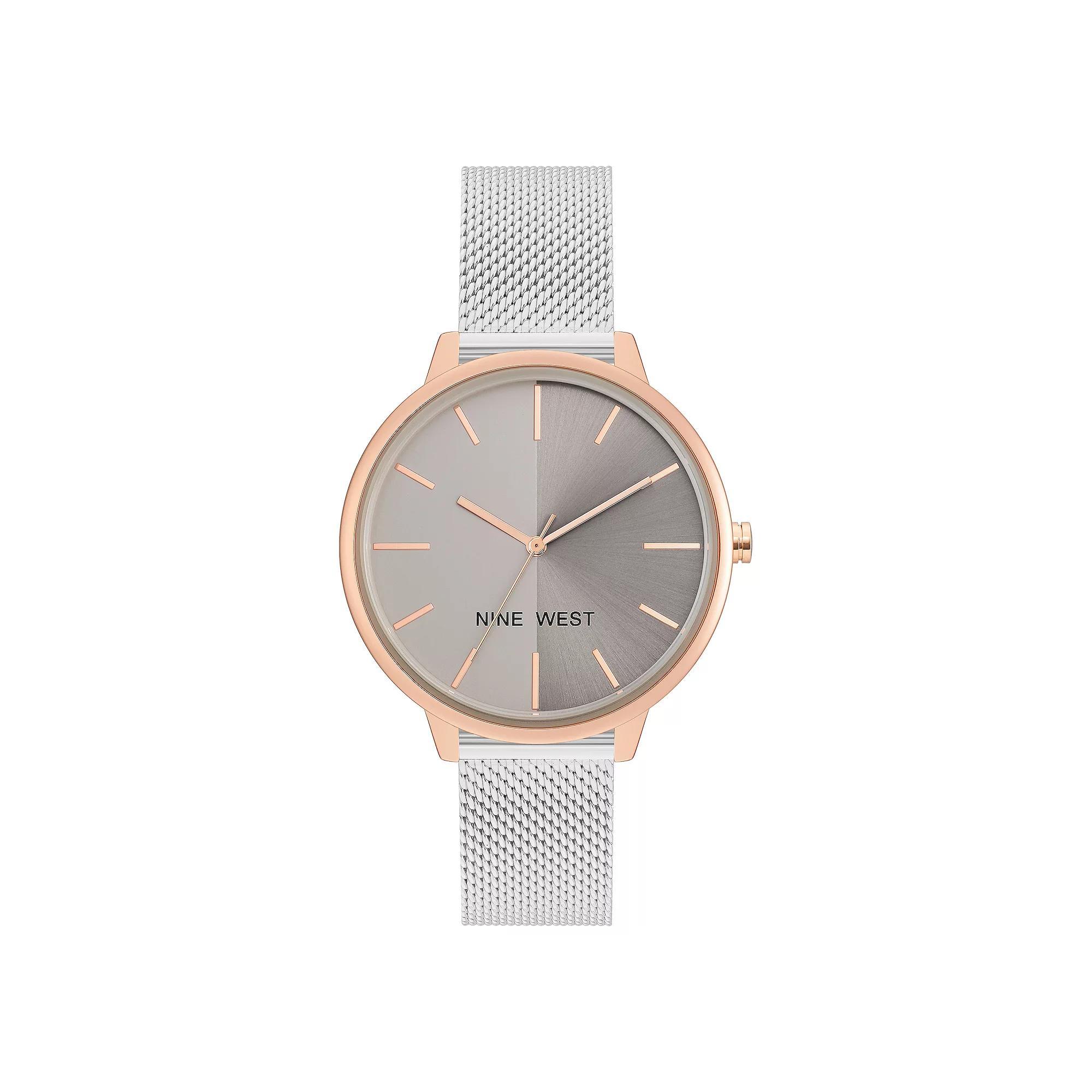 Nine West Womens Two Tone Mesh Watch Rose Gold Tone Product Image