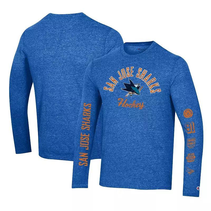Men's Champion Heather Royal New York Islanders Multi-Logo Tri-Blend Long Sleeve T-Shirt, Size: Small, Isl Blue Product Image