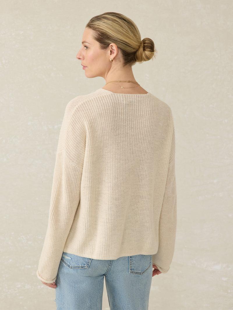 Miramar Linen V-Neck Sweater - Summer Sand Product Image