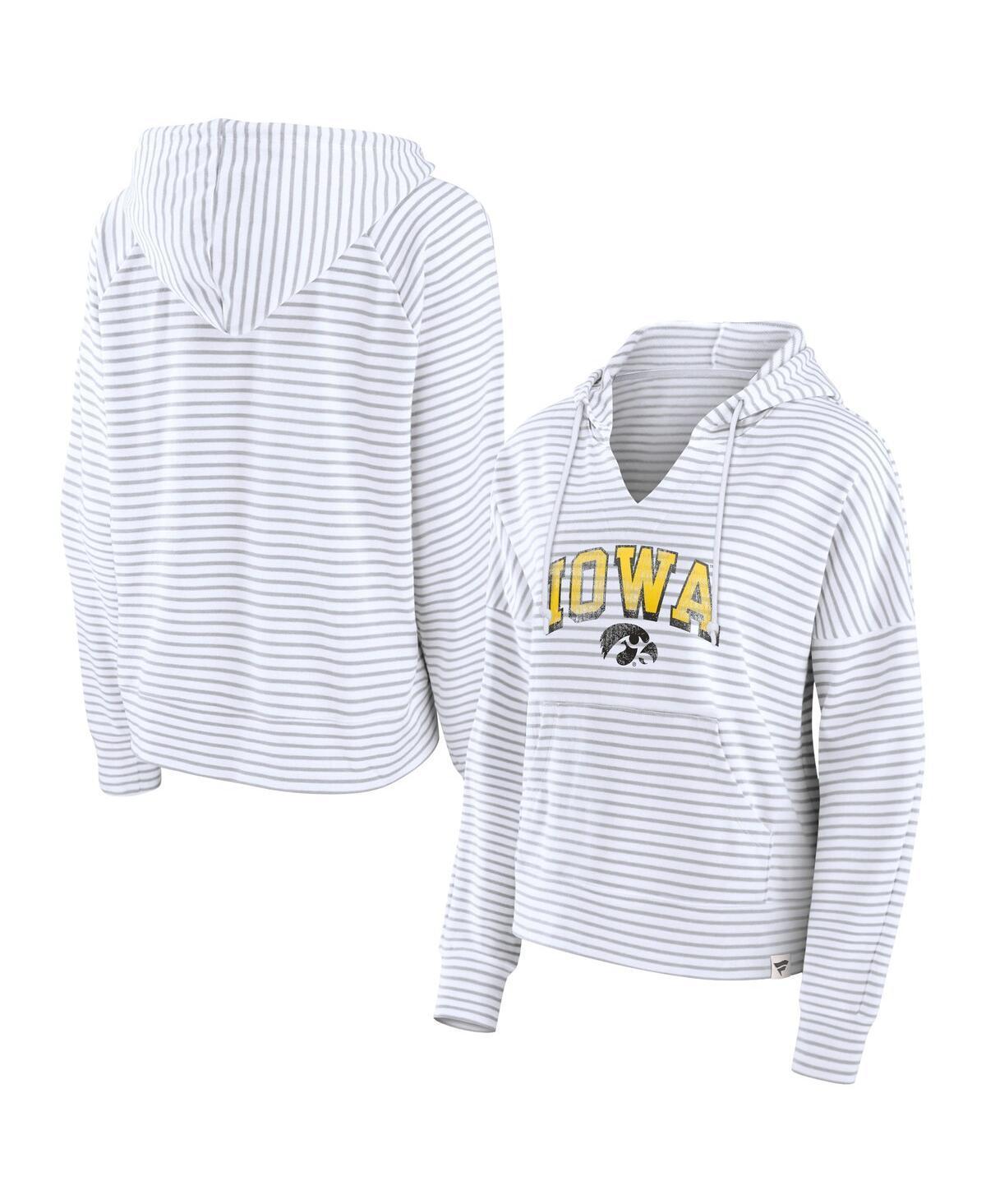 Women's Fanatics Branded  White Oklahoma Sooners Striped Notch Neck Pullover Hoodie, Size: Medium Product Image