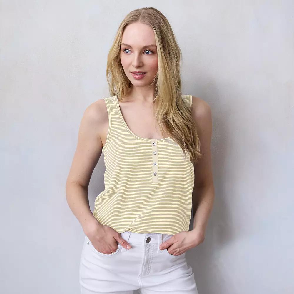 Women's LC Lauren Conrad Henley Tank Top, Size: XXL, Green Amalfi Stripe Product Image
