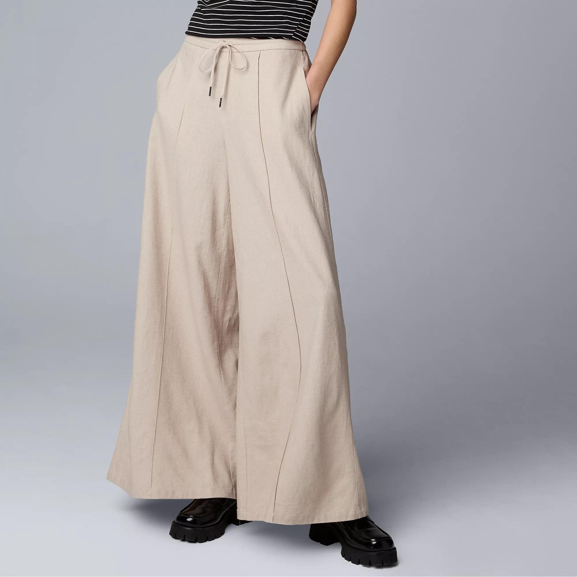 Petite Simply Vera Vera Wang Wide Leg Linen Pants, Women's, Size: Medium Petite, Vera Flax Product Image