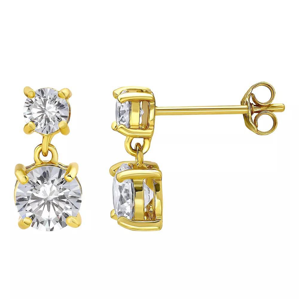 Aleure Precioso Sterling Silver Cubic Zirconia Round Graduated Double Drop Earrings, Women's, Gold Tone Product Image