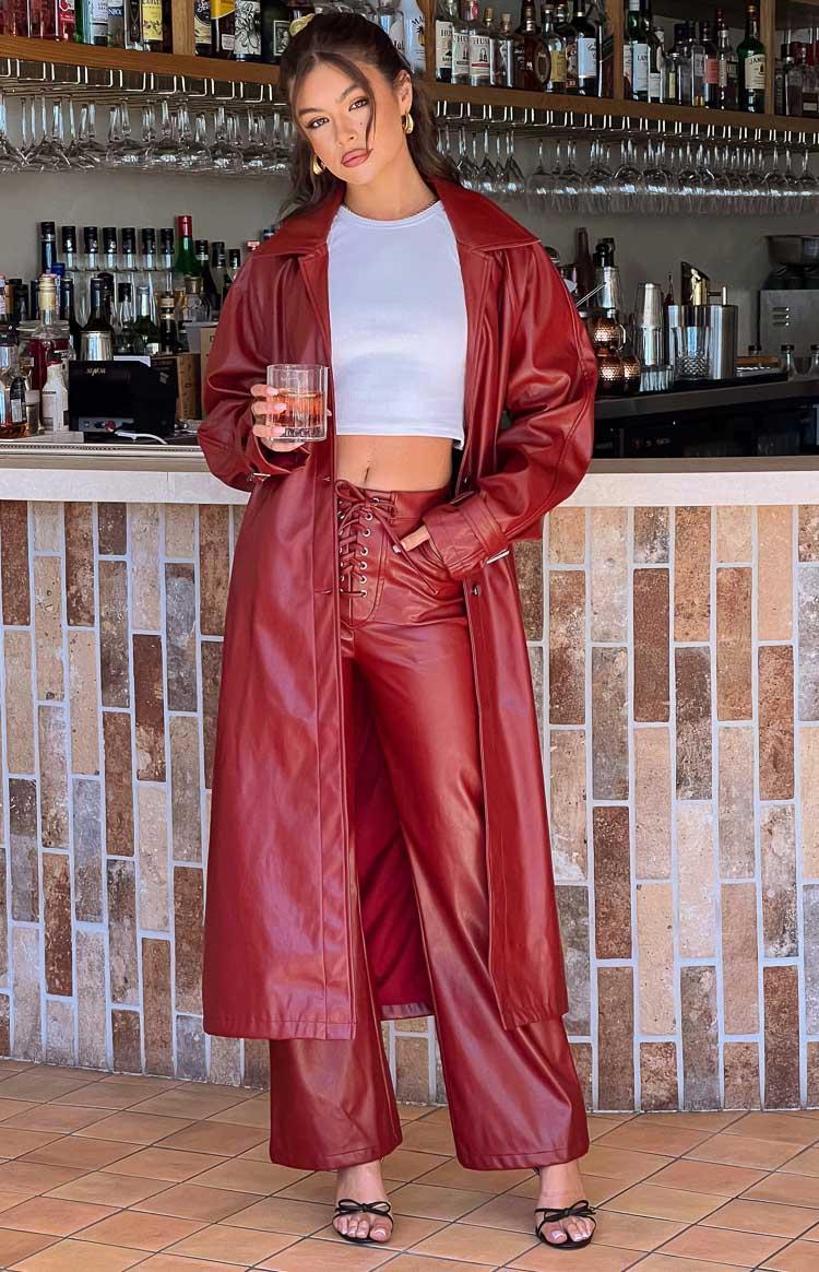 Finn Red PU Trench Coat Girls Product Image