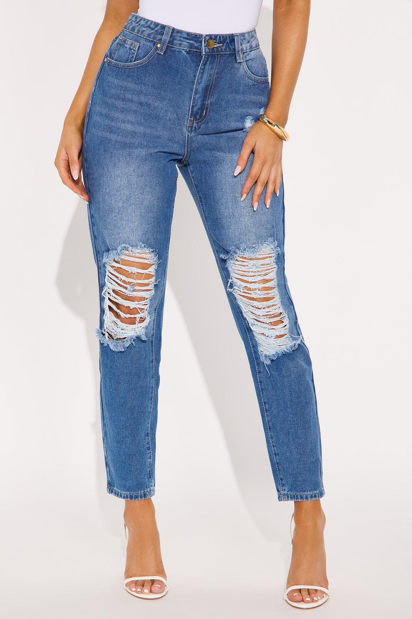 Sneak Into It Ripped Straight Leg Jeans - Medium Wash Female Product Image