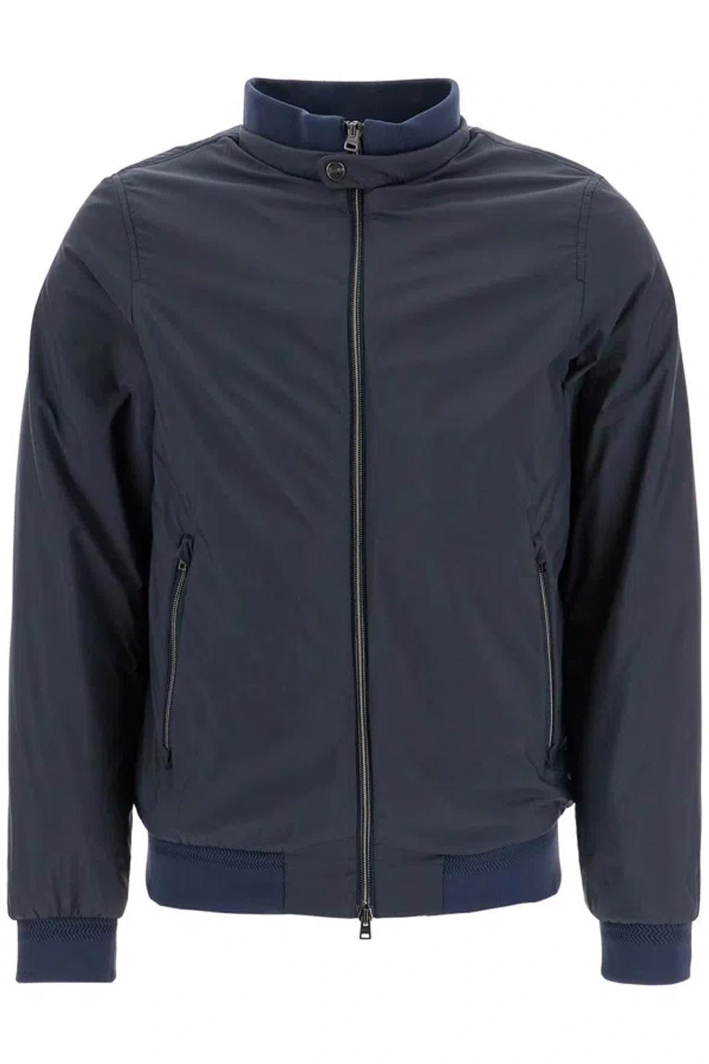 HERNO Bomber Impermeabile Leggero In Poliammide Blu Scuro Con Zip E Tasche In Blue Product Image