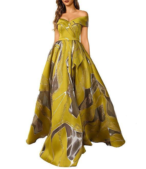 Terani Couture Off-The-Shoulder Printed Burn Out Chiffon Ballgown Product Image
