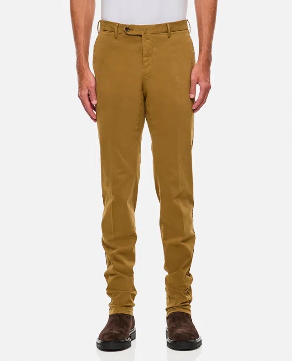 PT TORINO Slim Cotton Trousers In Beige Product Image