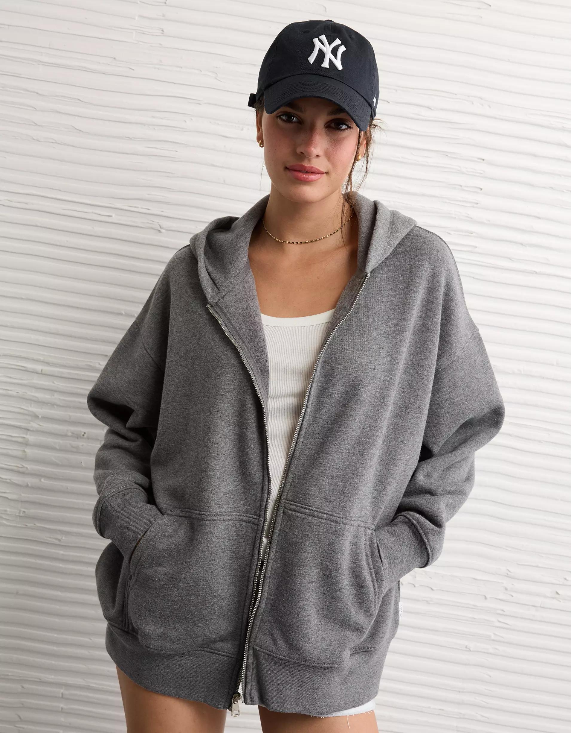 AE Everyday Luxe Oversized Zip-Up Hoodie Product Image