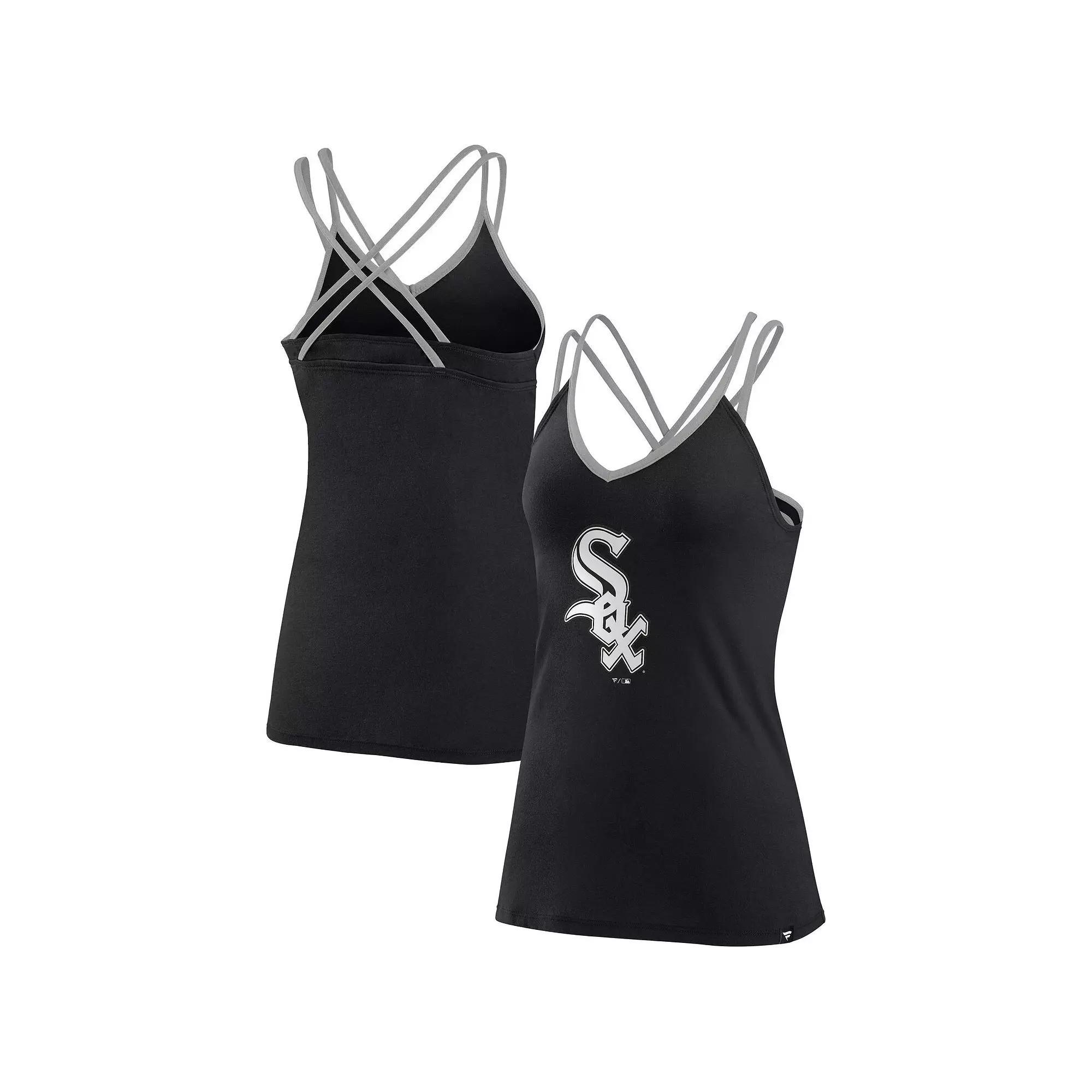 Women's Fanatics Branded Black Chicago White Sox Barrel It Up Cross Back V-Neck Tank Top, Size: 3XL Product Image