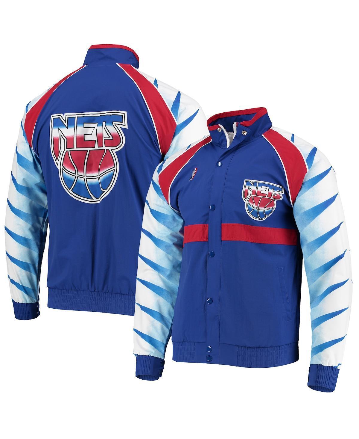 Men's Mitchell & Ness Blue New Jersey Nets Hardwood Classics Authentic Warm-Up Raglan Full-Zip Jacket, Size: 3XL, Nba Blue Product Image