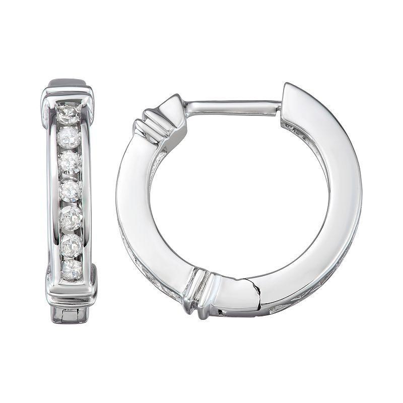 Sterling Silver 1/4 Carat T.W. Diamond Huggie Hoop Earrings, Women's, Silver Tone Product Image